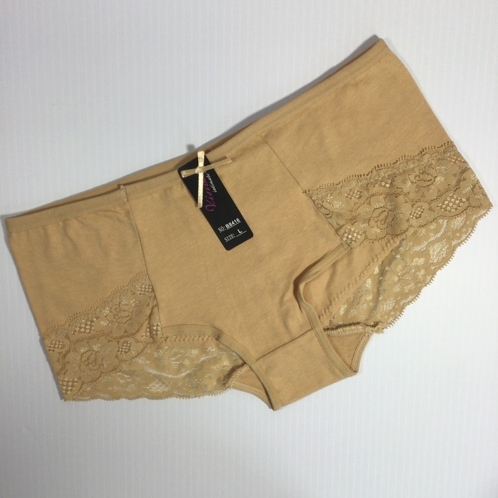 Vision Intimate Sexy Tan Cotton and Lace Panties Underwear - Size Large